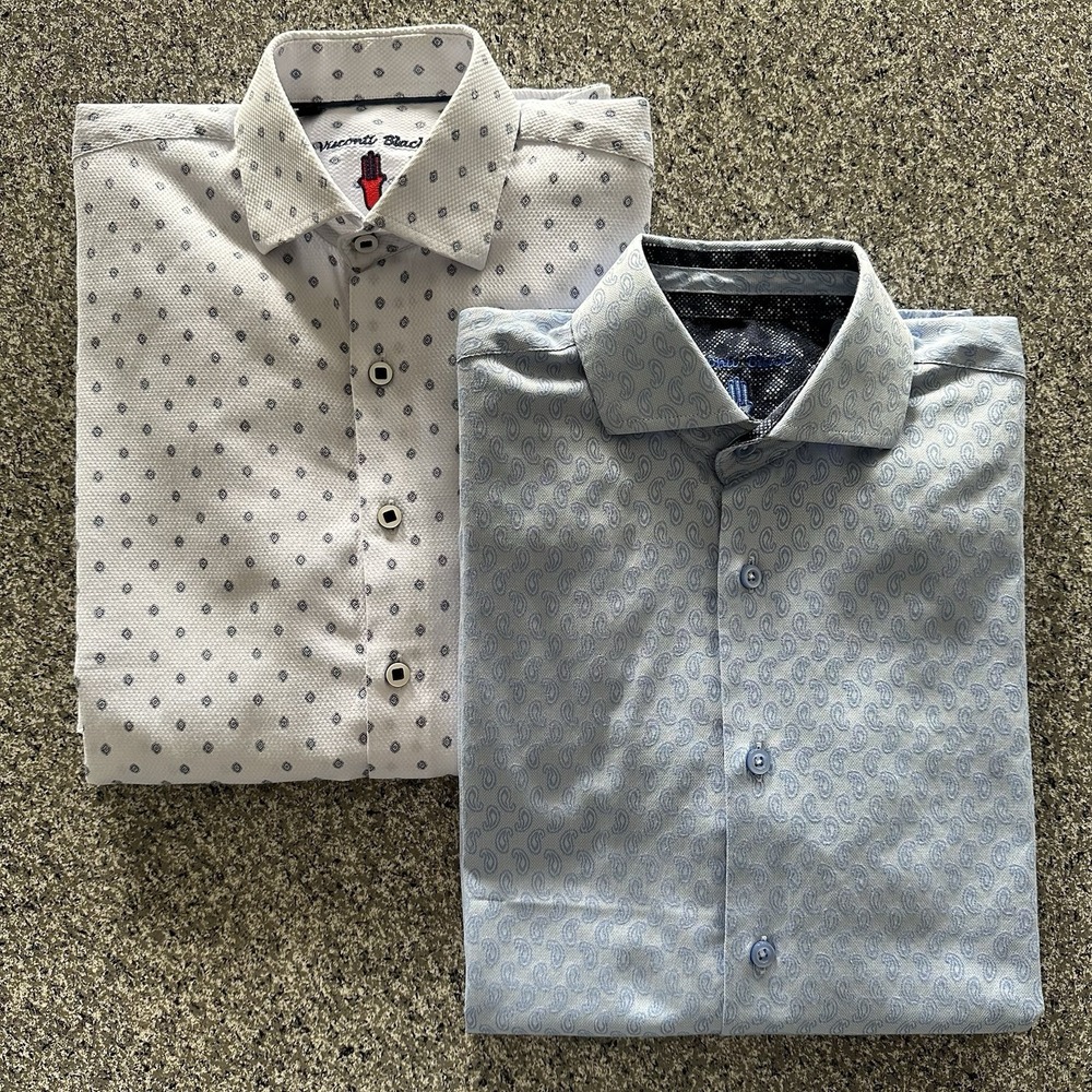 Visconti Black‎ Button Up Shirt Lot of 2 Mens Size Small White & Blue Paisley